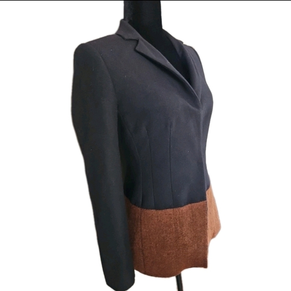 Sportmax MaxMara Womans Black And Brown Virgin Wool Blend Colorblock Blazer 2 - Picture 2 of 13